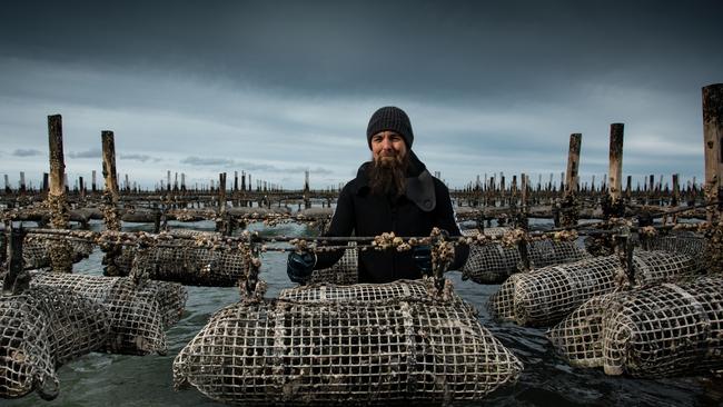 Chris Churchett from Oysters Amalgamated at Coffin Bay. Picture: Robert Lang