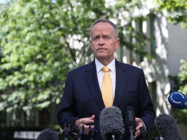 Opposition Leader Bill Shorten holding a press conference at Parliament House in Canberra. Picture Kym Smith