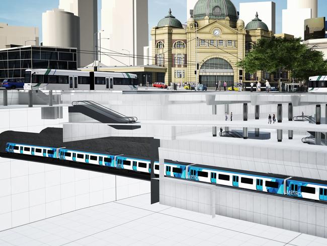 An artist impression of what the Melbourne Metro station CBD South will look like.