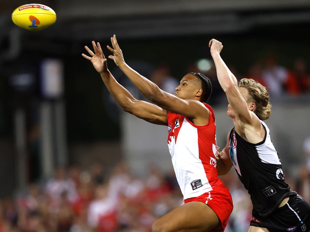 The Swans finished with 61 more marks than Port Adelaide, including six more marks inside 50. Picture: Phil Hillyard