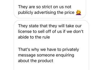 A DM explaining how the pricing is shrouded in secrecy. Picture: Supplied