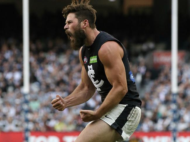 AFL  Collingwood vs. Carlton (MCG)   2;:10 PM Levi Casboult kicks a goal 3rd term  Picture:Wayne Ludbey