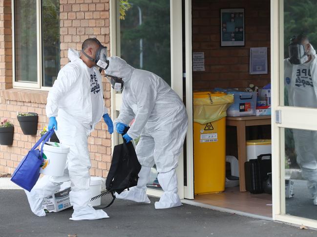 Cleaners are seen entering the Estia Health aged care facility in Ardeer where there has been an outbreak of COVID-19. Wednesday, July 29, 2020. Picture: David Crosling