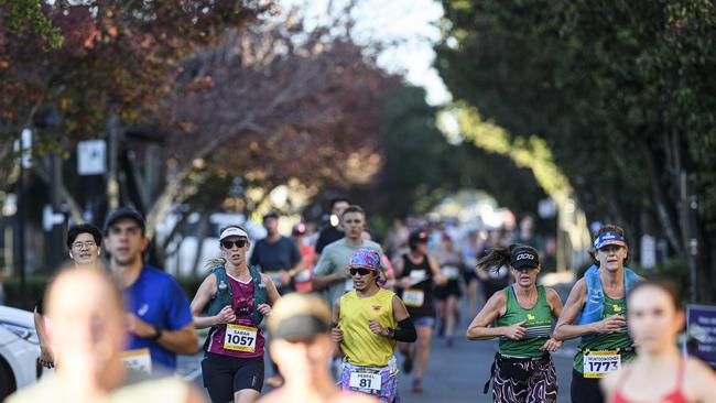 Runners on Ruthven St in the Toowoomba CBD in the Toowoomba Marathon (and half marathon), Sunday, May 4, 2025. Picture: Kevin Farmer
