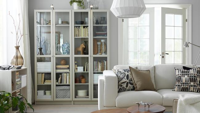 White billy bookcase with glass deals doors