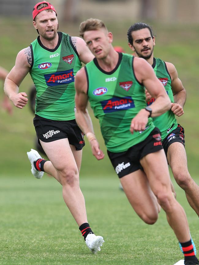 J-Train ... Jayden Laverde leads Jake Long and Jake Stringer. Pic: Michael Klein