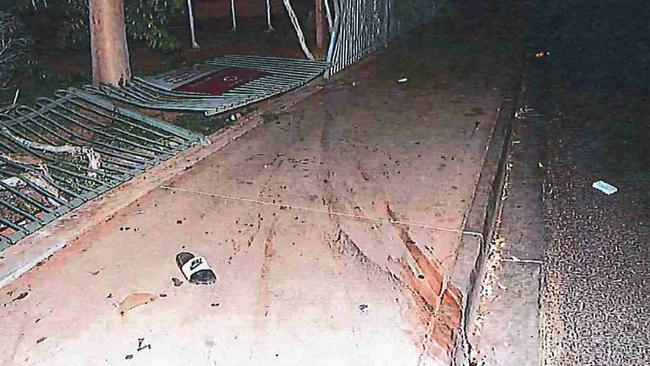 Blood stains were present on the footpath where Malcolm Abbott struck his partner in a Ford Falcon. Picture: Supplied.