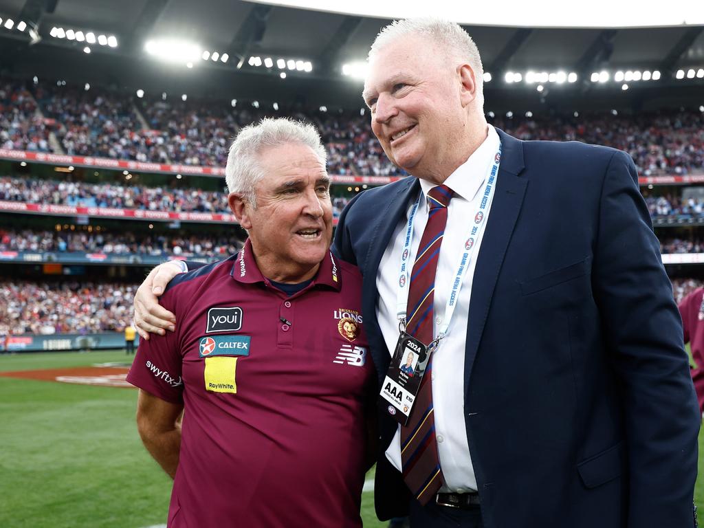 Chris Fagan and Greg Swann after the 2024 AFL Grand Final. Picture: Getty Images