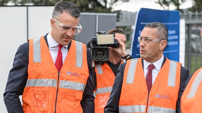 South Australian Premier Peter Malinauskas and Energy and Mining Minister Tom Koutsantonis at Hydrogen Park SA in the Tonsley Innovation Precinct. Picture: NCA NewsWire / Brenton Edwards