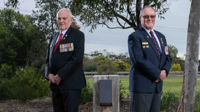 Vietnam Veteran Major Bob Tyler and Clive Badelow ahead of the Torquay's Vietnam Veterans' Commemoration Service which will be held this Sunday at the Vietnam Veterans' Memorial Plaque. Picture: Brad Fleet