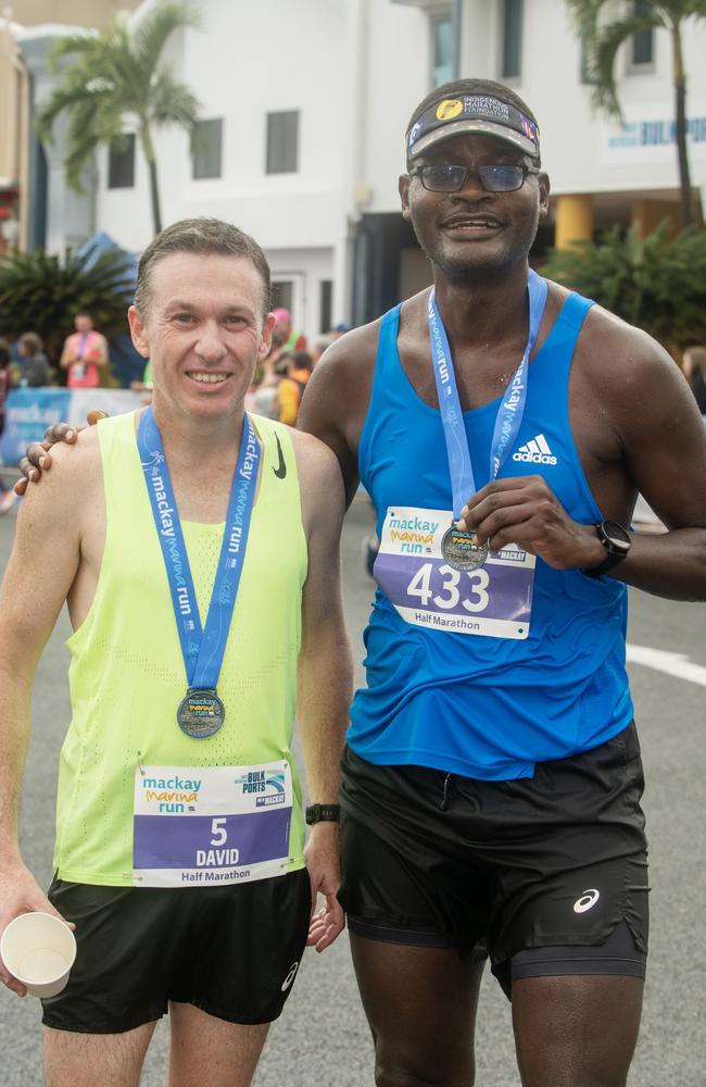 David Arnold and Crispin Musumba at Mackay Marina Run Sunday 4 June 2023 Picture: Michaela Harlow