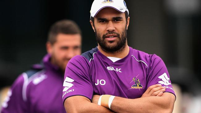 MELBOURNE, AUSTRALIA - JULY 15: Justin O'Neill looks on during a Melbourne Storm NRL training session at Gosch's Paddock on July 15, 2014 in Melbourne, Australia. (Photo by Robert Prezioso/Getty Images)