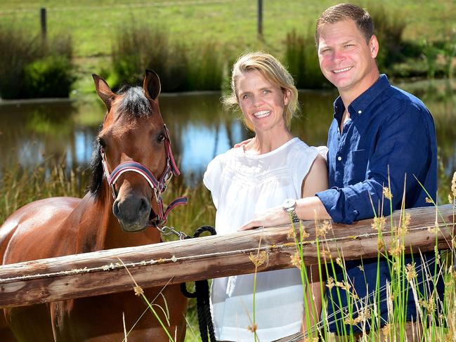 Couple Lucy Quigley-Smith & Matt Smith with their horse Argyl Royal Heirloom, at their Mylor property. Story about investment rules for couples, for moneysaverHQ. picture: Bianca De Marchi