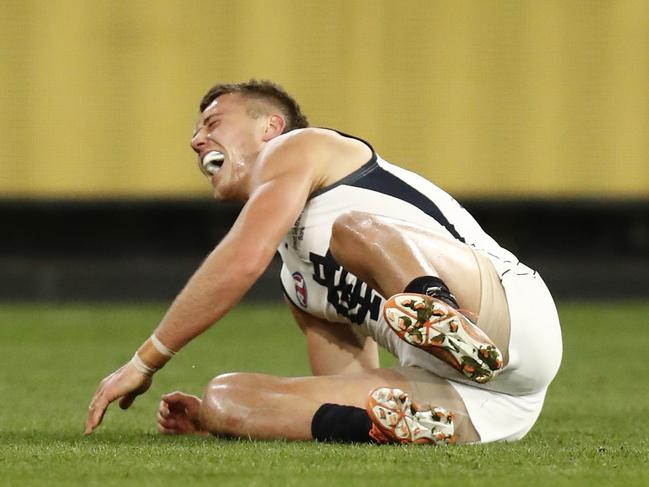 A leg injury to Patrick Cripps will give the Carlton faithful cause for concern. (Photo by Darrian Traynor/Getty Images)