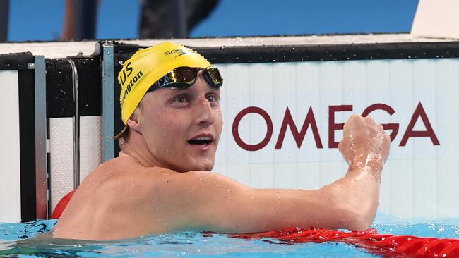 Elijah Winnington reacts afte winning silver in the 400m freestyle. Picture: Adam Head