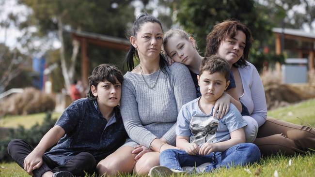 Charmaine Brookes, 35 and her four kids are living in a motel in Cessnock because they can’t find a rental anywhere. Picture: David Swift