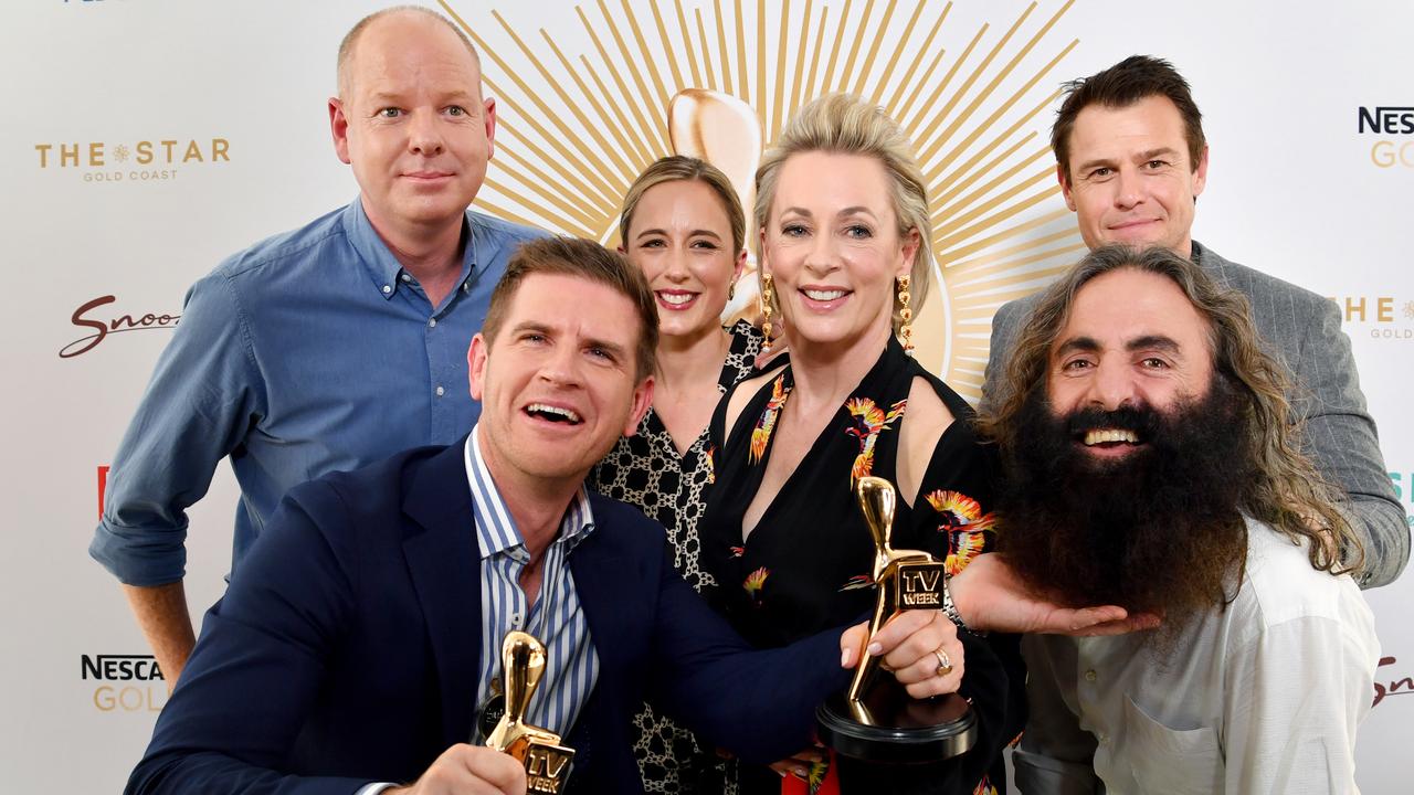 Gold Logie nominees Tom Gleeson, Sam Mac, Eve Morey, Amanda Keller, Rodger Corser and Costa Georgiadis. Missing is Waleed Aly.