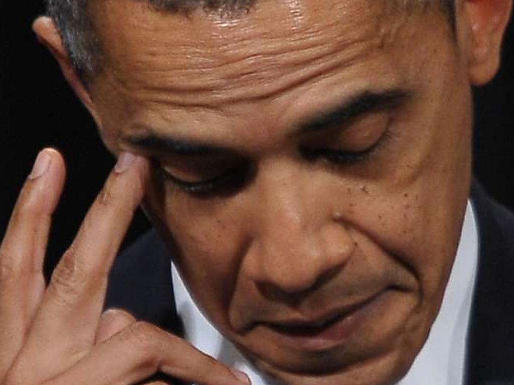 Former US President Barack Obama wept at a memorial service for the victims. Picture: AFP