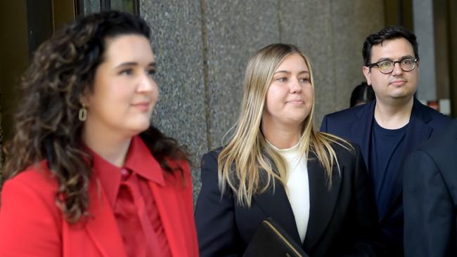 Brittany Higgins leaves Federal Court during Bruce Lehrmann’s defamation case against Network 10 and Lisa Wilkinson. Picture: Jeremy Piper