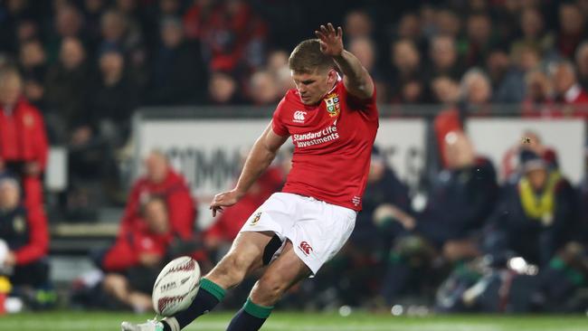 Owen Farrell of the Lions kicks his team’s second penalty.