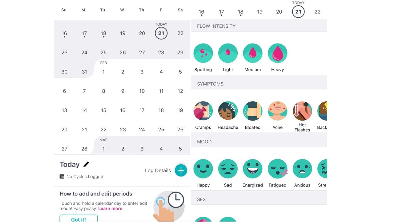 The Charge 5 offers menstrual tracking, with features similar to those of a dedicated period tracking app. Image: Lauren Chaplin/news.com.au