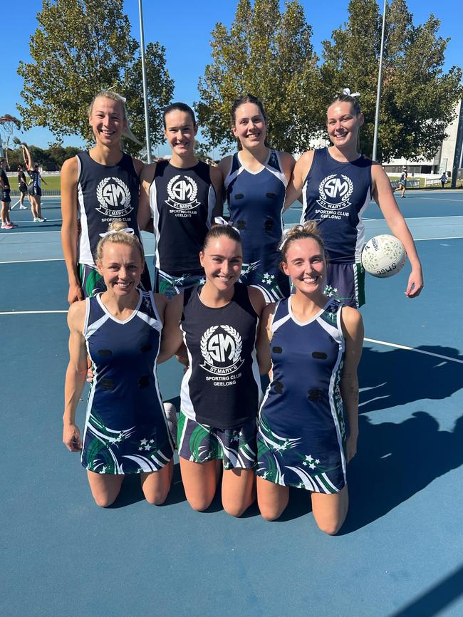 Renee Garing (left, front row) with her St Mary's A-grade teammate during round 1 of the 2025 GFNL season. Picture: supplied