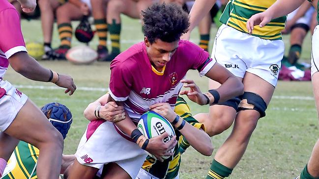 St Peters player Kadin Pritchard playing in the AIC First XV competition in 2021.