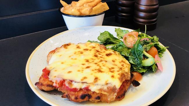 The chicken parma at the Grand Terminus Hotel, Bairnsdale. Picture: Grand Terminus Hotel