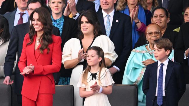 (L-R) Catherine, Princess of Wales, Princess Eugenie, Princess Charlotte of Wales and Prince George of Wales during the Coronation Concert.