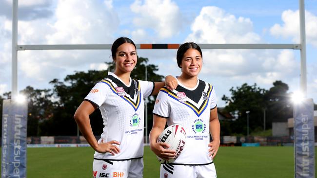 Young Souths Logan teammates China Polata and Nakita Tafili-Sao. Picture: Steve Pohlner.