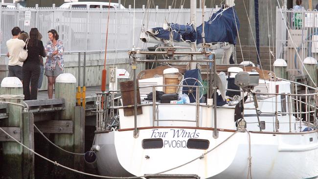 The Four Winds, tied up at the Hobart docks, after the disappearance of Mr Chappell. 