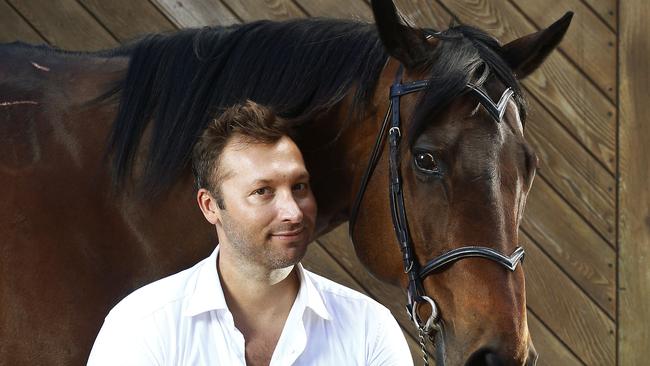 Ian Thorpe with Race Horse "Atticus" at Centennial Parklands Equestrian Centre. Picture: John Appleyard