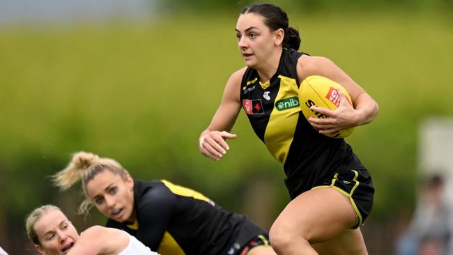 Mon Conti is leading the Tigers into their first AFLW finals campaign. Picture: Morgan Hancock/AFL Photos/via Getty Images