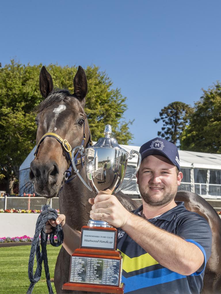 Toowoomba trainer Corey Geran hopes to get his hands on the Weetwood handicap cup with Winside. Picture: Nev Madsen