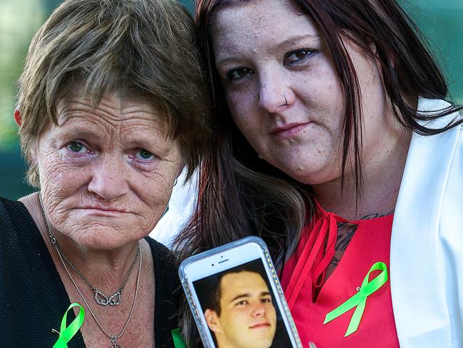 Jack Nankervis’ mother Anna (left) and Kathleen with a photo of him. Picture: Ian Currie