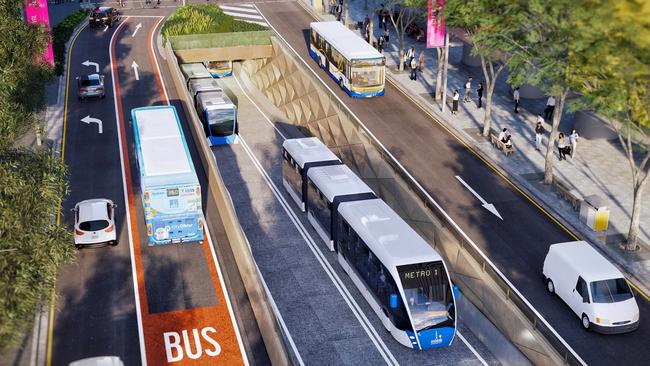 An artist’s render of what Brisbane Metro will look like.