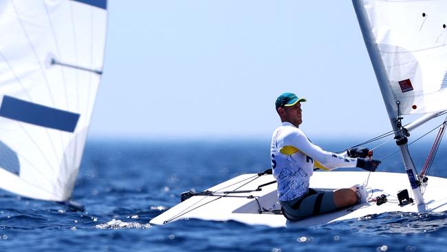 MARSEILLE, FRANCE - JULY 26: Matt Wearn of Australia practices in the Mens Dinghy ahead of the Paris Olympics at the Marseille Marina on July 26, 2024 in Marseille, France. (Photo by Phil Walter/Getty Images)