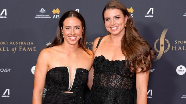 MELBOURNE, AUSTRALIA - NOVEMBER 18: Noemie Fox and Jess Fox arrive ahead of the 2024 Sport Australia Hall Of Fame Gala Dinner at Crown Palladium on November 18, 2024 in Melbourne, Australia. (Photo by Asanka Ratnayake/Getty Images)