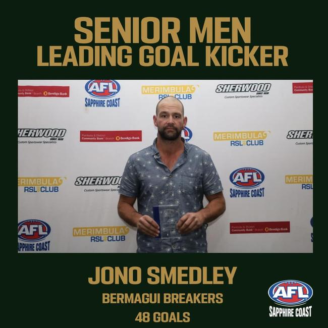 Jono Smedley had a massive season for the Bermagui Breakers. Picture: AFL Sapphire Coast