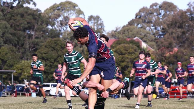 Jojo Fifita of TSS runs with the ball against BBC during their GPS Rugby clash. Photograph: Jason O'Brien