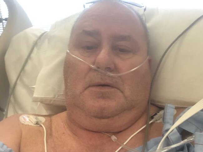 63 year old Maitland resident Albert Schneider who developed multiple blood clots after the AZ vax. He had two surgeries in two days to remove clots from his leg and now  has scar running from his knee to his ankle and a numb leg. Picture: supplied ,