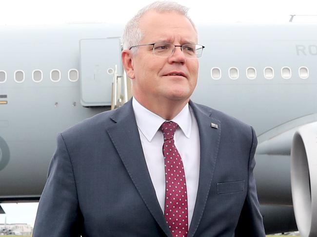 Australian Prime Minister Scott Morrison lands in the United Kingdom ahead of the G7 Summit in Cornwall. Picture: Adam Taylor/PMO