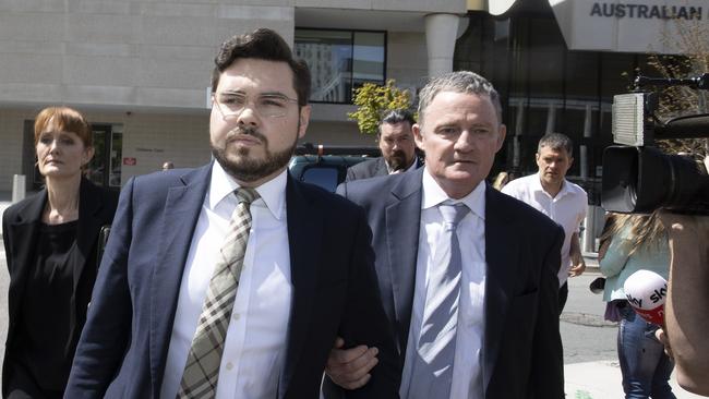 Lehrmann and his barrister, Steve Whybrow, leave court in Canberra late in October. Picture: NCA NewsWire / Gary Ramage