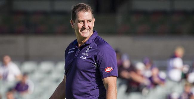 Fremantle coach Ross Lyon’s remarks to a female staffer at the Dockers’ Christmas party five years ago are echoing as the AFL’s integrity unit and respect and responsibility code is put under the microscope. Picture: Tony McDonough.