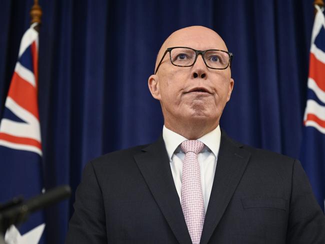 CANBERRA, AUSTRALIA  - NewsWire Photos - February 11, 2025: Leader of the Opposition Peter Dutton holds a press conference at Parliament House in Canberra. Picture: NewsWire / Martin Ollman