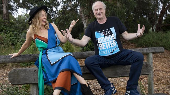 Kylie Minogue and Michael Gudinski in Mallacoota on January 30. Picture: Mushroom Group