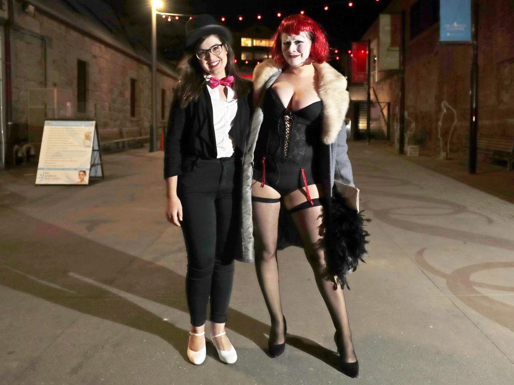 Chelsea Smith, of Moonah, and Elizabeth ‘Colombia’ Smith, of South Hobart, dressed for a Dark Mofo-affiliated event. Picture: PATRICK GEE