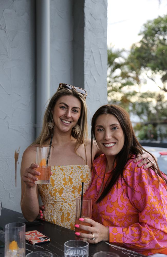 Gabrielle Robin and Frances Scarle at the Six-Tricks Distilling Co. launch, Mermaid Beach. Picture: Kennedy Barnes.