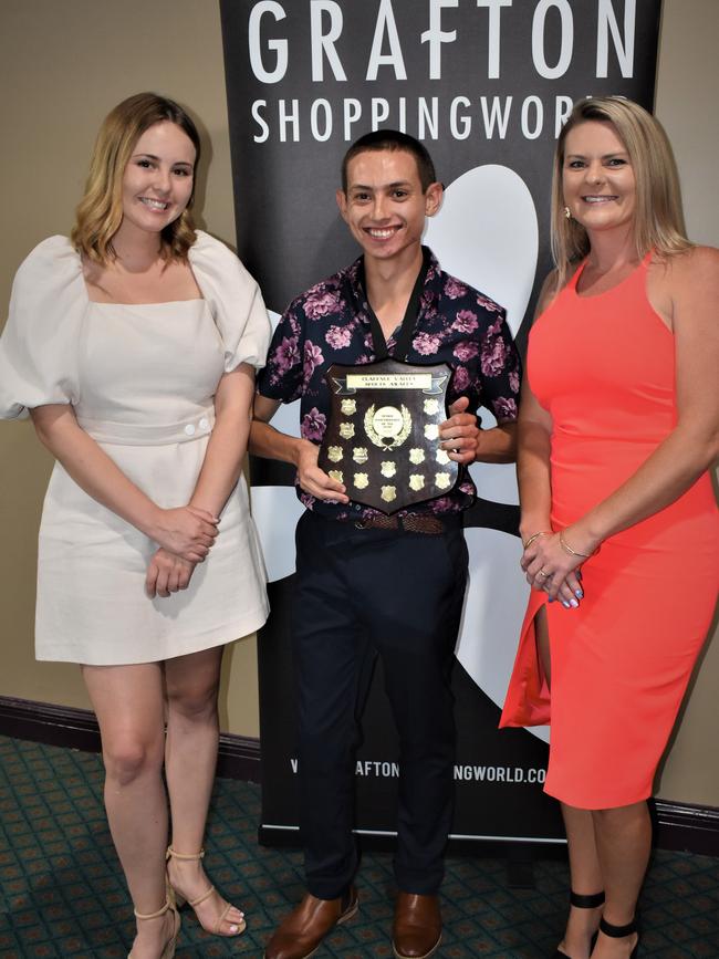 Clarence Valley Senior Sportserson of the Year Mitch Christiansen with Grafton Shoppingworld's Lauren Duguid and Chrystal Davies at the 2020 Clarence Valley Sports Awards at Grafton District Services Club on Saturday, 14th November, 2020. Photo Bill North / The Daily Examiner