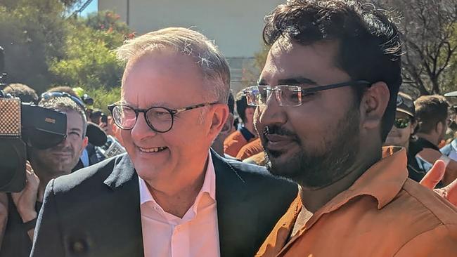 Anthony Albanese with workers on a visit to the Whyalla steelworks in South Australia on Thursday. Picture: Tim Joy / NewsWire